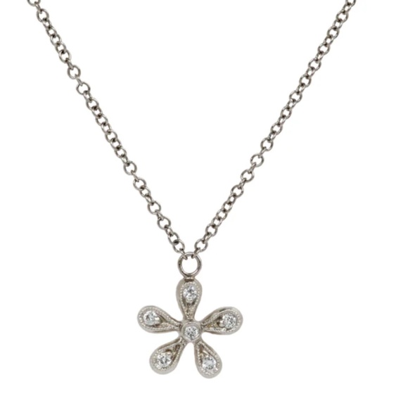 Designer CATHY WATERMAN Platinum Diamond DAISY Flower Pendant 16" Chain Necklace - Picture 3 of 16